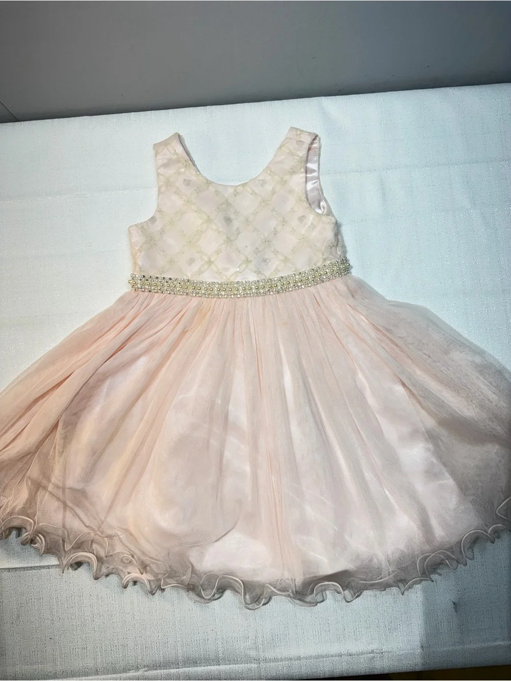 Girls' Light Pink Bow-Accent Tulle Party Dress
